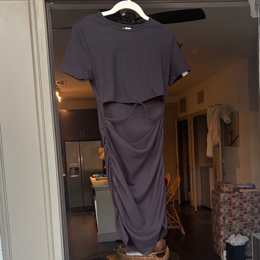 Black Ruched Midi Dress